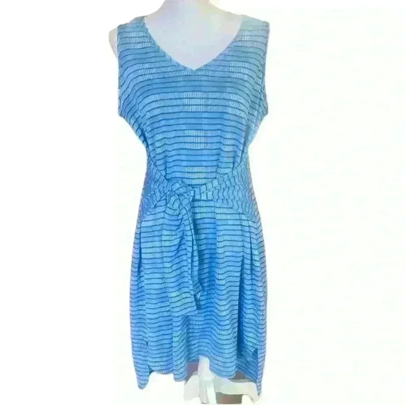 H by Halston Dress size LP. Blue sleeveless ties at waist good condition. Lined - Picture 1 of 11